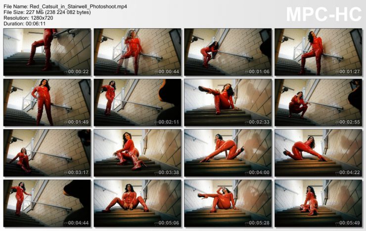 Goddess Alexandra Snow – Red Catsuit in Stairwell Photoshoot