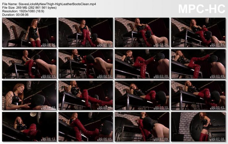 Ella Kross – Slaves Licks My New Thigh-High Leather Boots Clean!