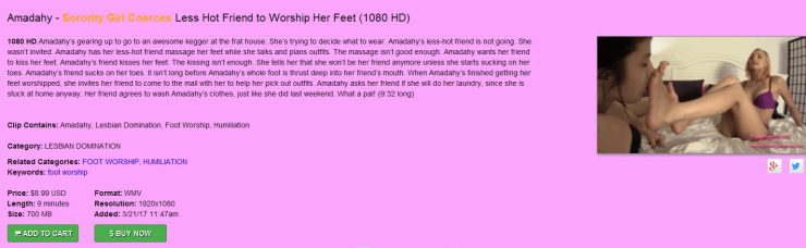 Brat Princess 2: Amadahy – Sorority Girl Coerces Less Hot Friend to Worship Her Feet (1080 HD)