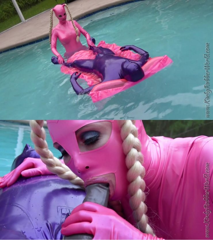 kinkyrubberworld Rubberjeff: Lara playing with Rubber_Jeff in Latex Blindmask on the Pool Float