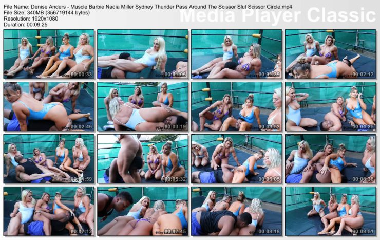 Goddess Nadia Clips: Denise Anders ,Muscle Barbie, Nadia Miller ,Sydney Thunder – Pass Around The Scissor Slut Scissor Circle