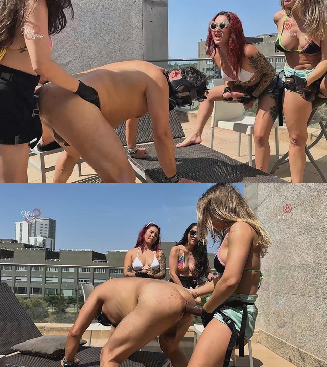 KingDom Of Infinity: Infinity, Karlos Suiza, Mistress Erinia, Lady Ariel Aka Ariell Mae – fucking this bitch’s ass on the public terrace