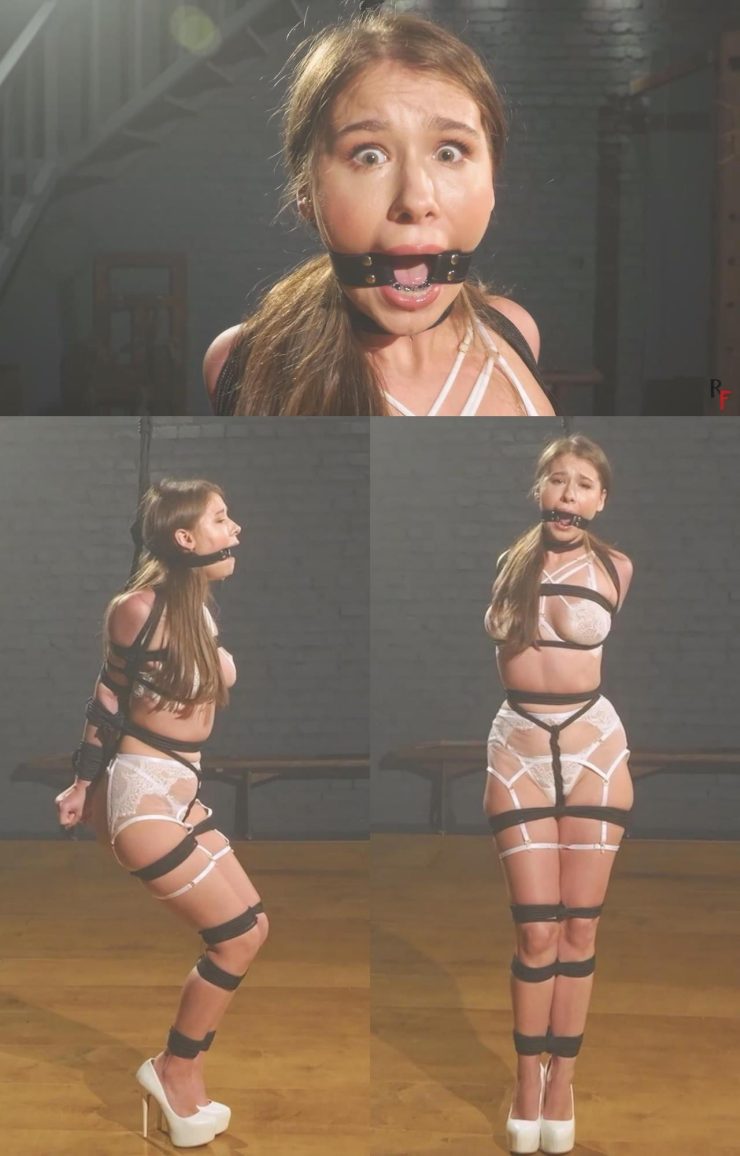 Patty – Amazing Standing Struggle with Crushed Elbows Tie and Ring Gag HD